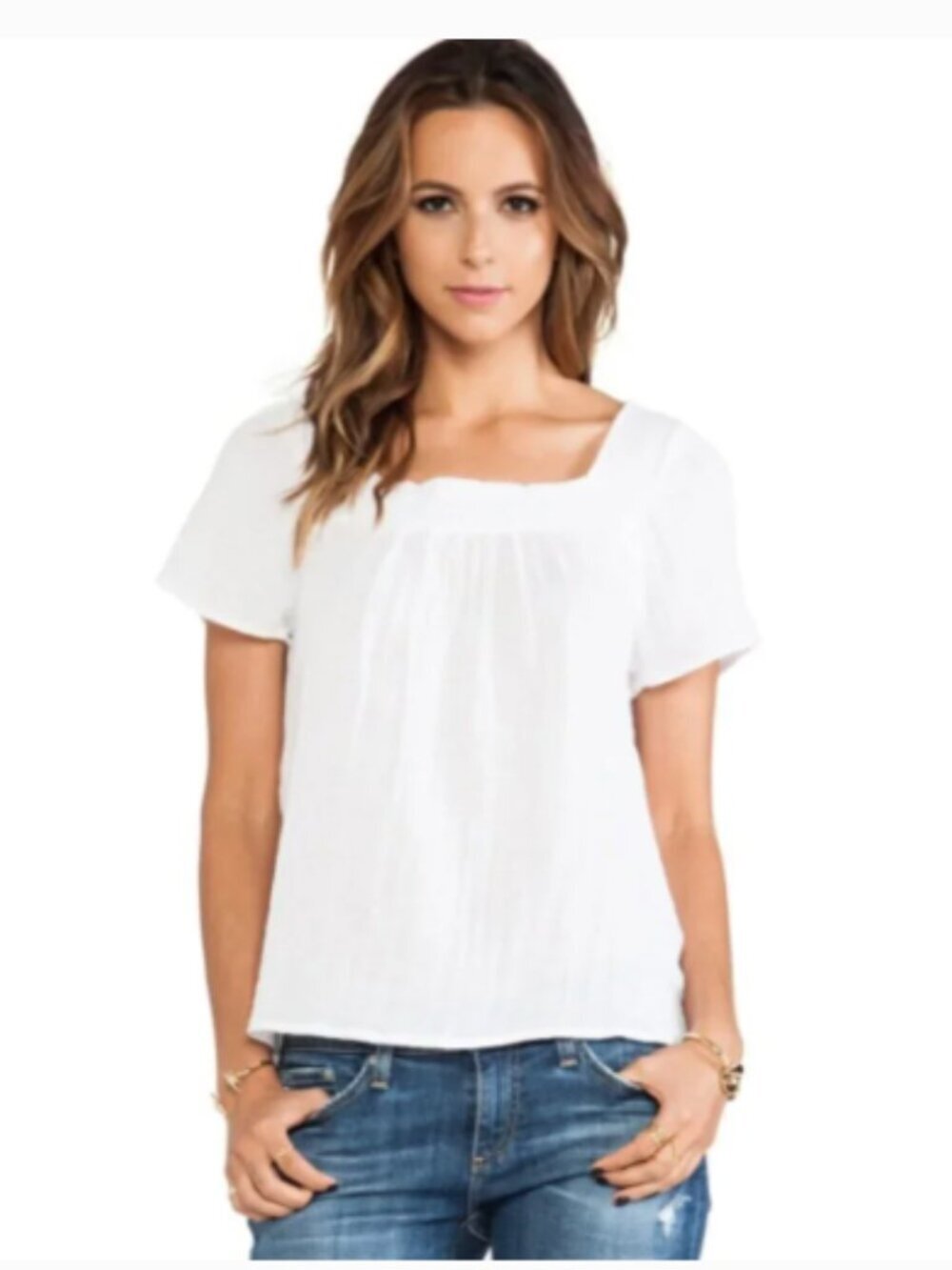 Vince Camuto White Babydoll Blouse Shirt Top Crisp White Square Neck Size Small